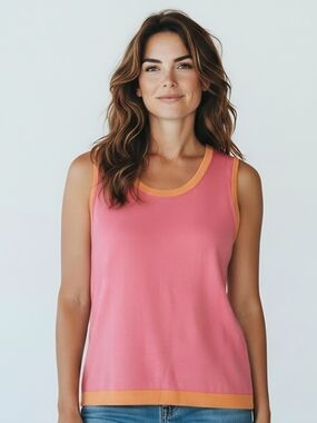 Talbots Pink Sweater Shell with Orange Contrast Trim